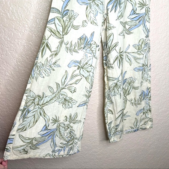 🩷Tahari Womens 100% linen flare pants coastal floral print Small beige color - Picture 5 of 6